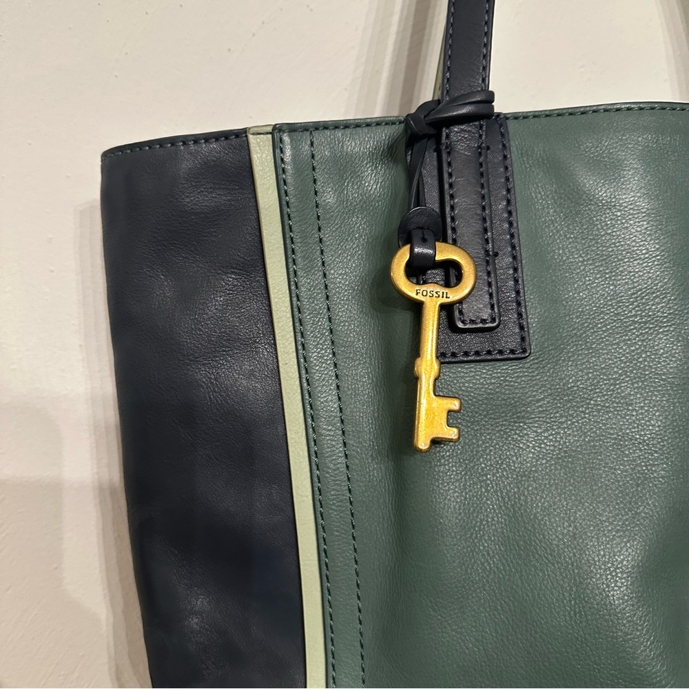 Fossil Emma leather tote arctic mist aqua